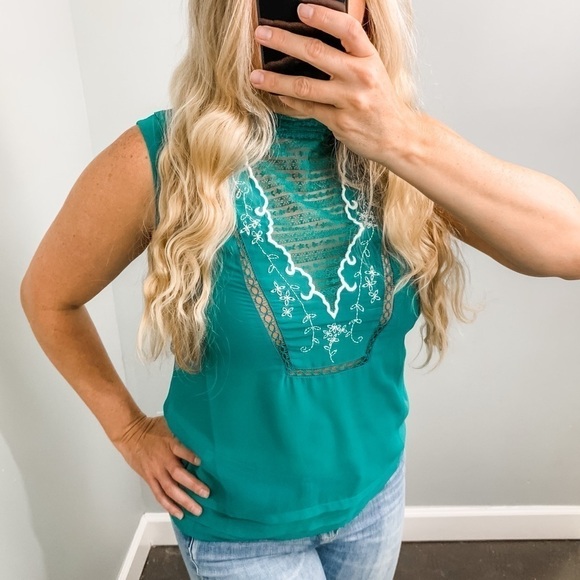 Hinge Top Womens Extra Small Green Lace Coquette Romantic Feminine Sheer Tank - Picture 2 of 7